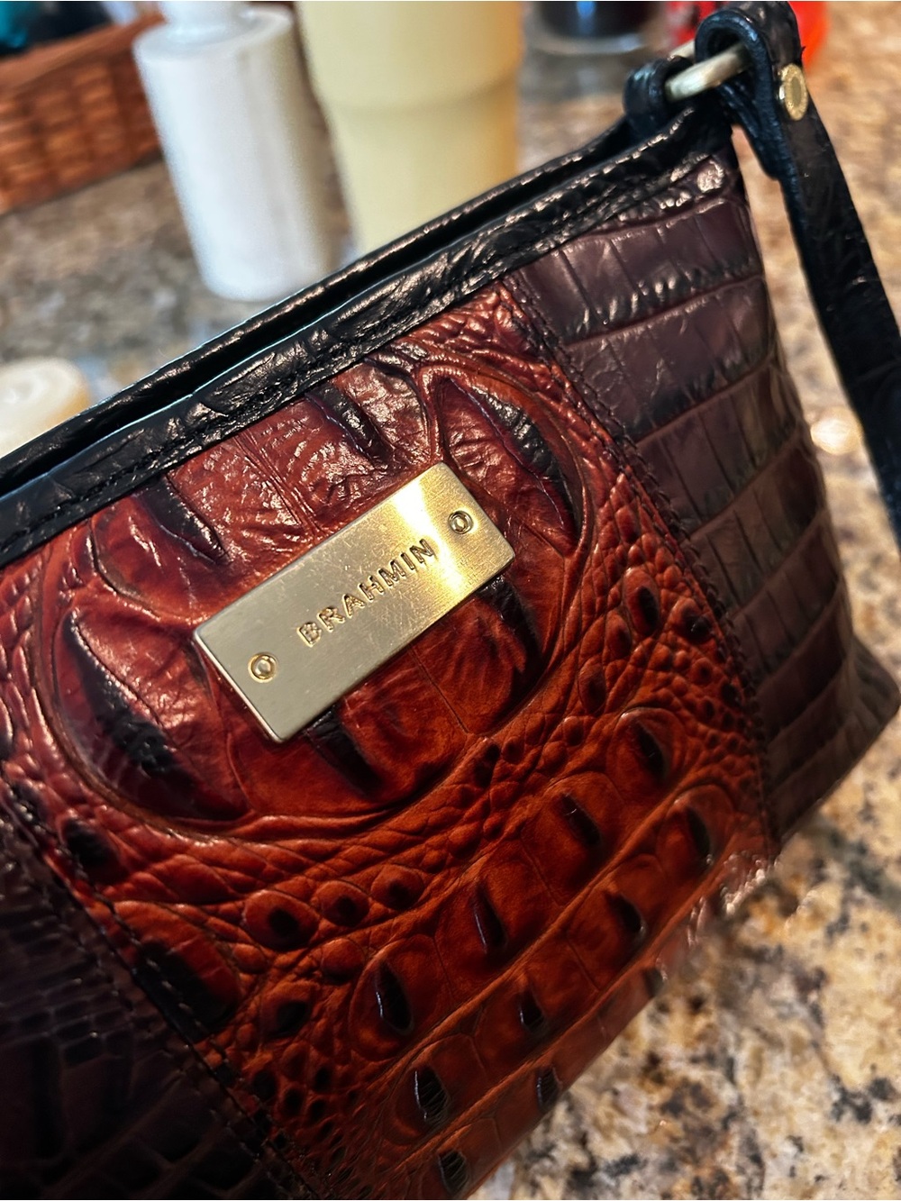 Brahmin Lorelei Melbourne Croc-Embossed Pecan Leather Shoulder Pochette - Picture 4 of 6
